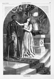 And not this man? Columbia argues for Civil Rights for a wounded African American veteran.  Harper's Weekly, August 5, 1859. Library of Congress